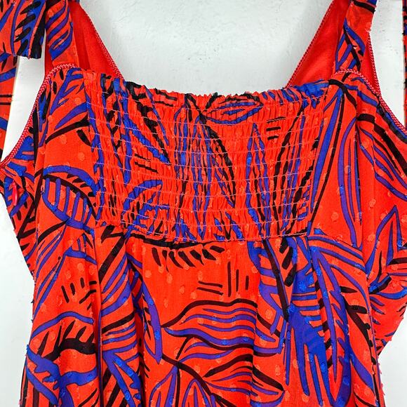 Alexis x Target Tropical Leaf Tie Shoulder Red Blue Handkerchief Midi Dress XS - Picture 10 of 16